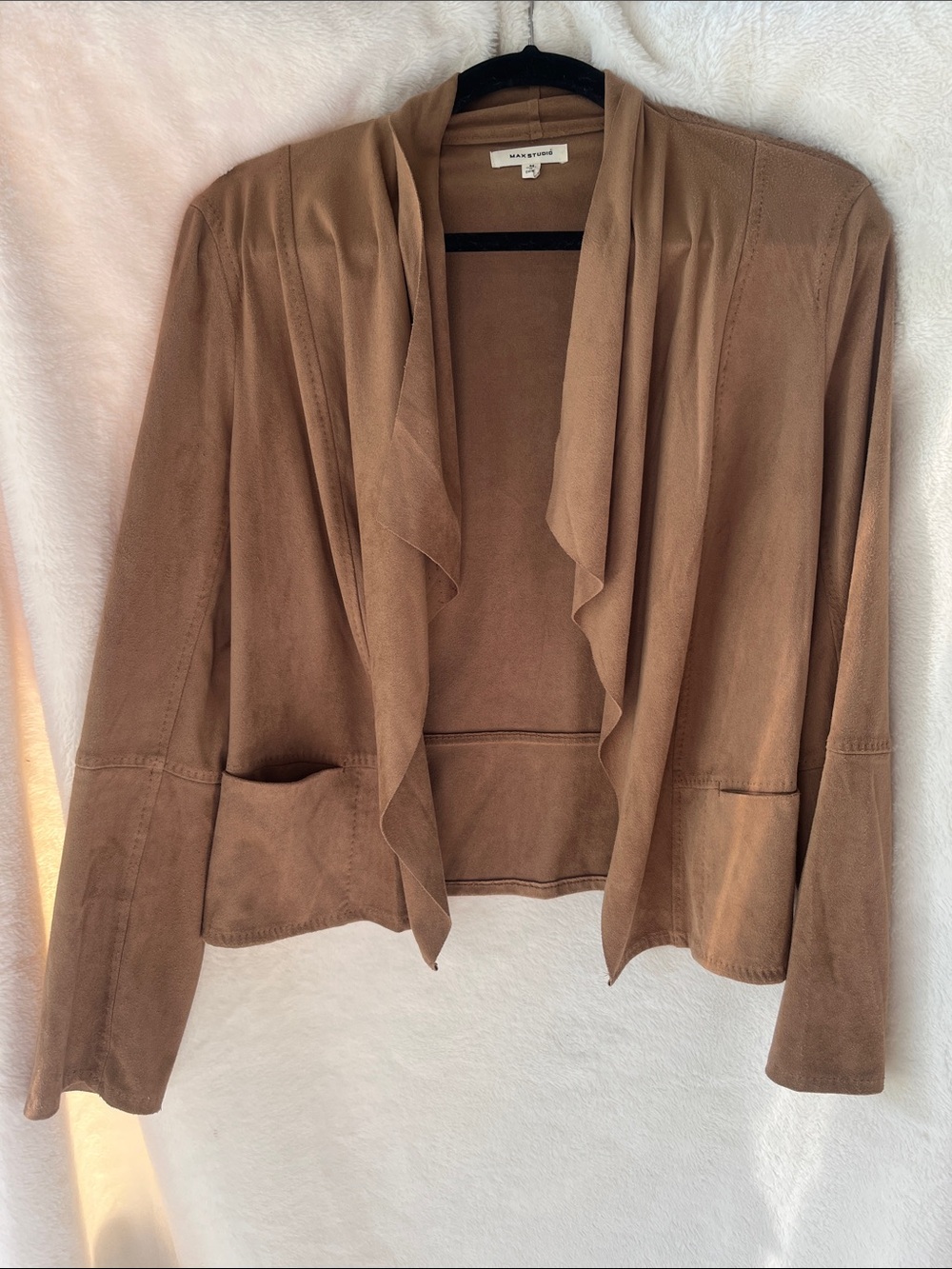 Tan Suede Drape Front Jacket